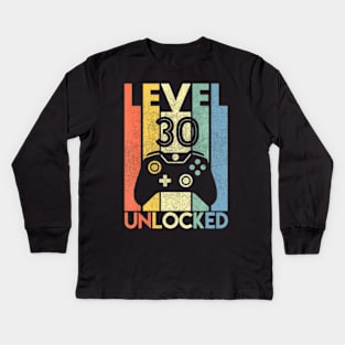 Level 30 Video 30th Birthday Kids Long Sleeve T-Shirt